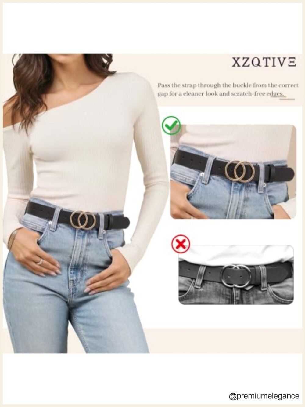 Faux Leather Belt with Double O-Ring Gold Buckle for Jeans Pants Dresses - Picture 5 of 6